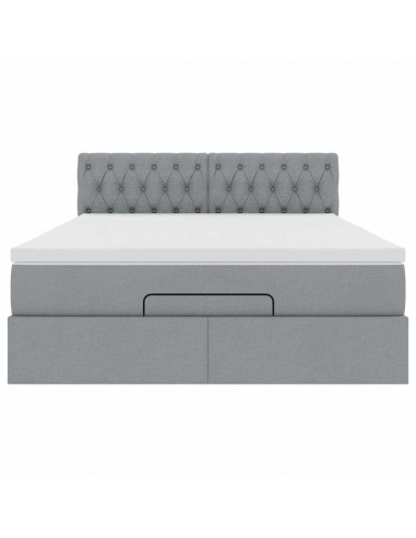 Pouf Letto con Materasso Grigio Chiaro 140x190 cm in Tessuto