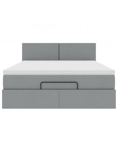 Pouf Letto con Materasso Grigio Chiaro 140x190 cm in Tessuto