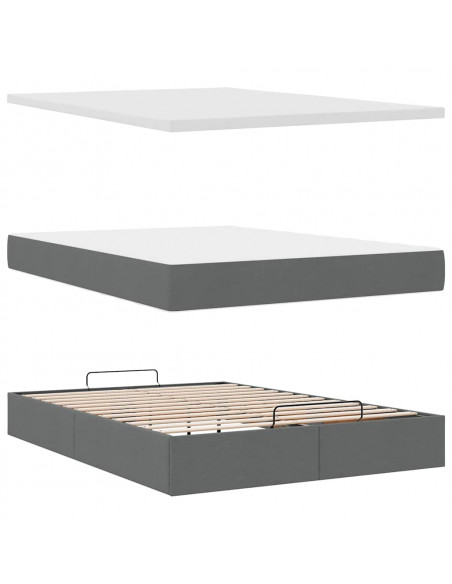 Pouf Letto con Materasso Grigio Scuro 140x190 cm in Tessuto