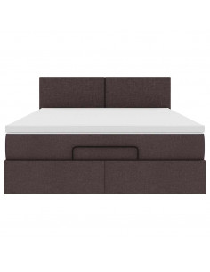 Pouf Letto con Materasso Marrone Scuro 140x190 cm in Tessuto 2