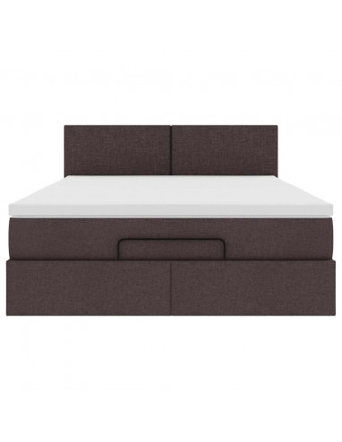 Pouf Letto con Materasso Marrone Scuro 140x190 cm in Tessuto