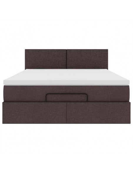 Pouf Letto con Materasso Marrone Scuro 140x190 cm in Tessuto