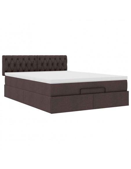 Pouf Letto con Materasso Marrone Scuro 140x190 cm in Tessuto