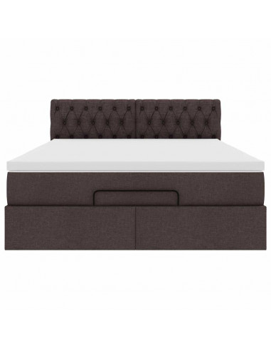 Pouf Letto con Materasso Marrone Scuro 140x190 cm in Tessuto