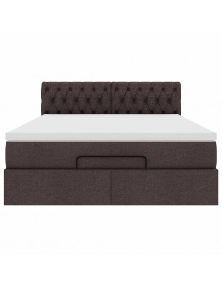 Pouf Letto con Materasso Marrone Scuro 140x190 cm in Tessuto