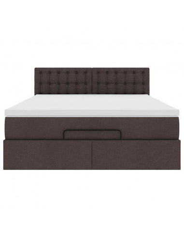 Pouf Letto con Materasso Marrone Scuro 140x190 cm in Tessuto