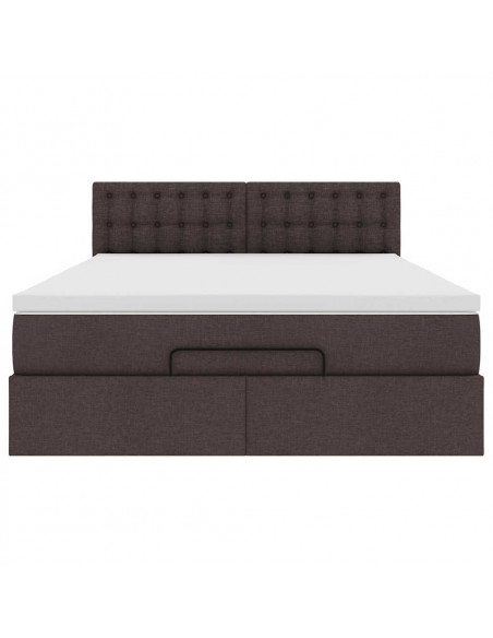 Pouf Letto con Materasso Marrone Scuro 140x190 cm in Tessuto