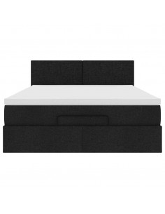 Pouf Letto con Materasso Nero 140x190 cm in Tessuto