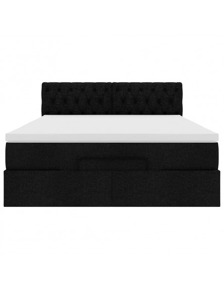 Pouf Letto con Materasso Nero 140x190 cm in Tessuto