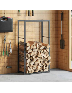 Rastrelliera per Legna da Ardere Nera 110x30x61 cm in Acciaio 2