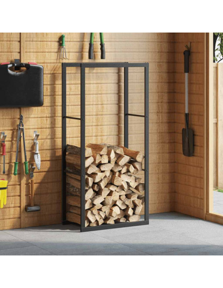 Rastrelliera per Legna da Ardere Nera 55x30x116 cm in Acciaio