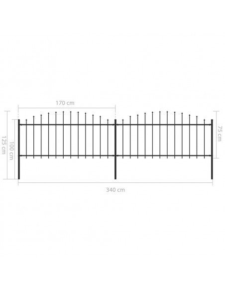 Recinzione Giardino Punta a Lancia (0,5-0,75)x3,4m Acciaio Nera