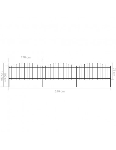 Recinzione Giardino Punta a Lancia (0,5-0,75)x5,1m Acciaio Nera