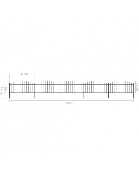 Recinzione Giardino Punta a Lancia (0,5-0,75)x8,5m Acciaio Nera