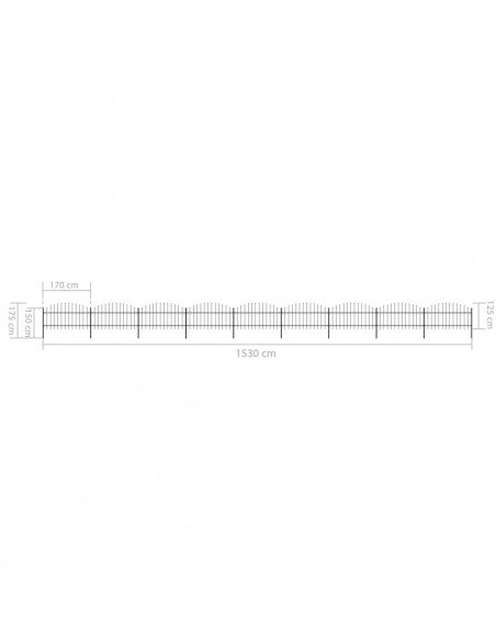 Recinzione Giardino Punta a Lancia (1-1,25)x15,3cm Acciaio Nero