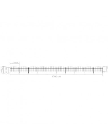 Recinzione Giardino Punta a Lancia (1-1,25)x17m Acciaio Nera