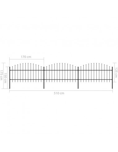 Recinzione Giardino Punta a Lancia (1-1,25)x5,1m Acciaio Nera