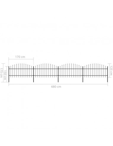 Recinzione Giardino Punta a Lancia (1-1,25)x6,8m Acciaio Nero