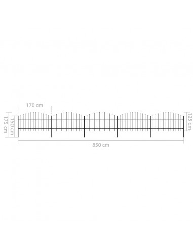 Recinzione Giardino Punta a Lancia (1-1,25)x8,5m Acciaio Nera
