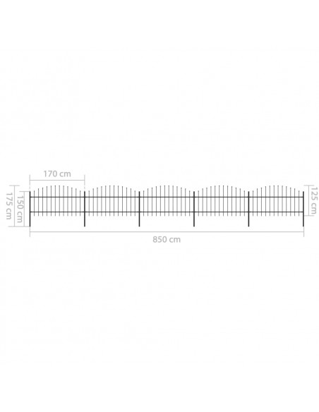 Recinzione Giardino Punta a Lancia (1-1,25)x8,5m Acciaio Nera