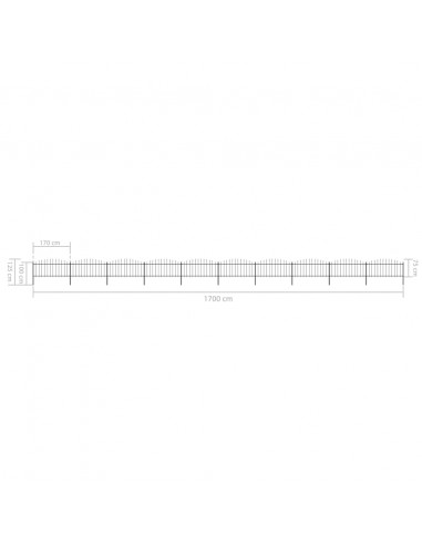 Recinzione Giardino Punta Lancia (0,5-0,75)x17m Acciaio Nera