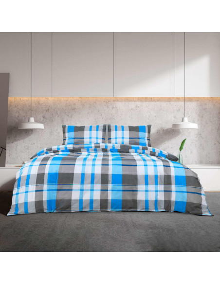 Set Copripiumino Blu e Grigio 155x220 cm in Cotone