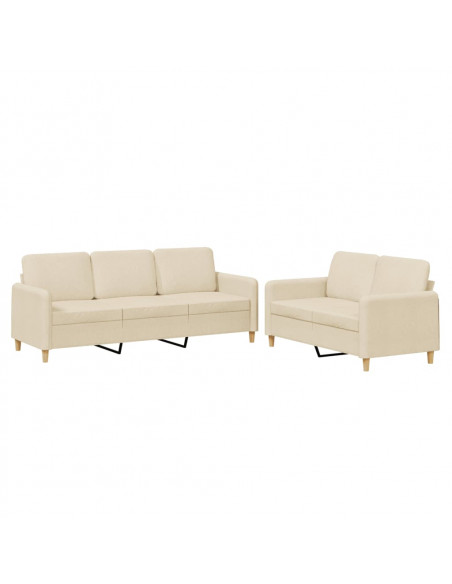 Set di Divani 2 pz con Cuscini Crema in Tessuto
