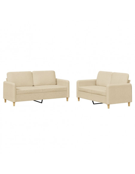 Set di Divani 2 pz con Cuscini Crema in Tessuto