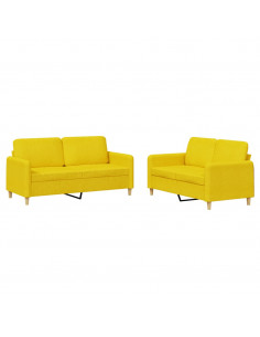 Set di Divani 2 pz con Cuscini Giallo Chiaro in Tessuto