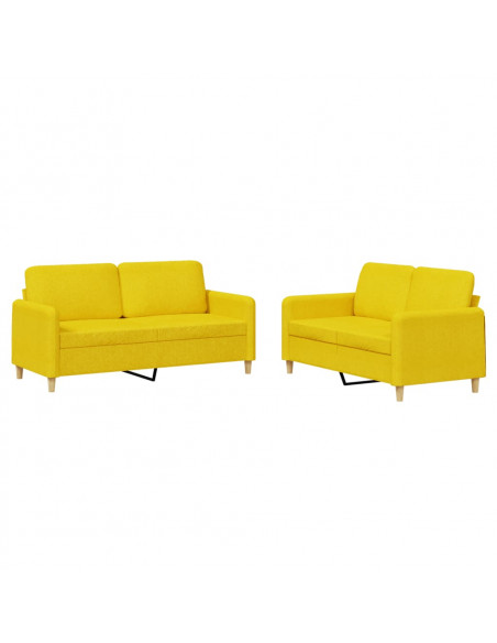 Set di Divani 2 pz con Cuscini Giallo Chiaro in Tessuto