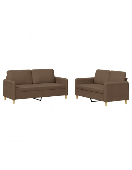 Set di Divani 2 pz con Cuscini Marrone in Tessuto