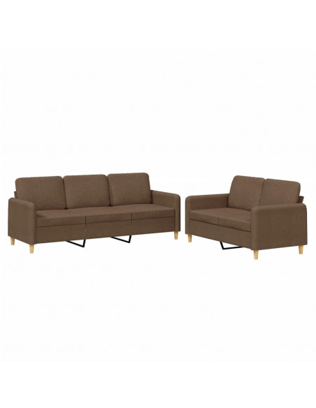 Set di Divani 2 pz con Cuscini Marrone in Tessuto