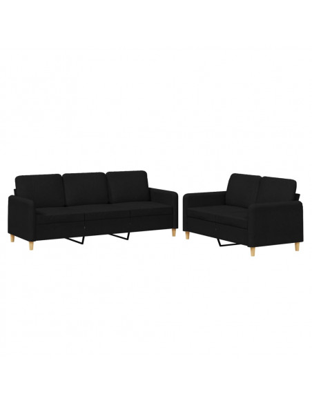 Set di Divani 2 pz con Cuscini Nero in Tessuto