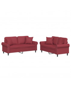 Set di Divani 2 pz con Cuscini Rosso Vino in Similpelle