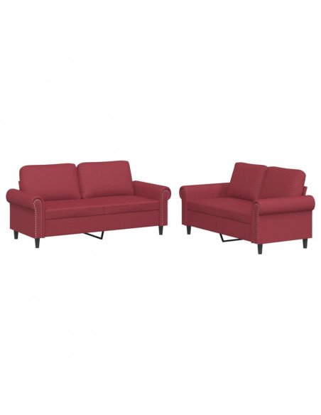 Set di Divani 2 pz con Cuscini Rosso Vino in Similpelle