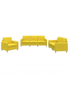 Set di Divani 3 pz con Cuscini Giallo Chiaro in Tessuto