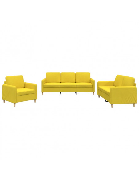 Set di Divani 3 pz con Cuscini Giallo Chiaro in Tessuto