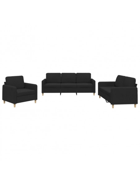 Set di Divani 3 pz con Cuscini Nero in Tessuto
