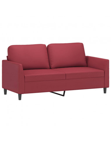 Set di Divani 3 pz con Cuscini Rosso Vino in Similpelle
