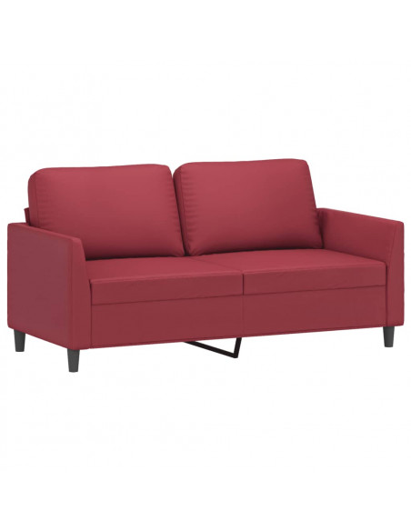 Set di Divani 3 pz con Cuscini Rosso Vino in Similpelle