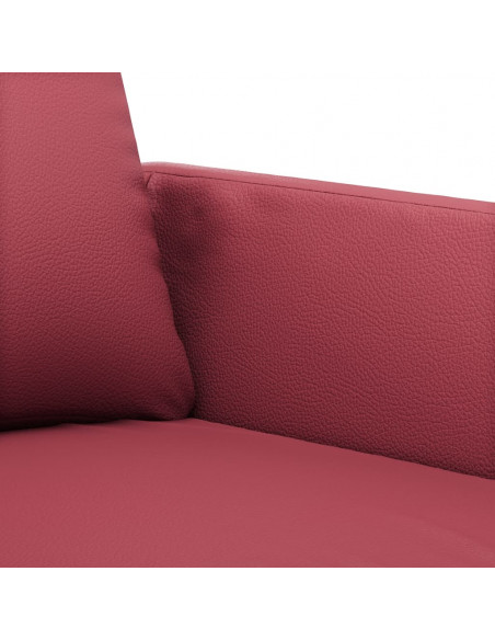 Set di Divani 3 pz con Cuscini Rosso Vino in Similpelle