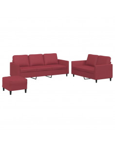 Set di Divani 3 pz con Cuscini Rosso Vino in Similpelle