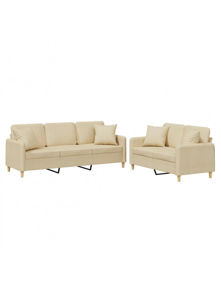 Set Divani 2 pz con Cuscini Crema in Tessuto