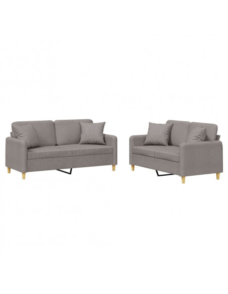Set Divani 2 pz con Cuscini Tortora in Tessuto