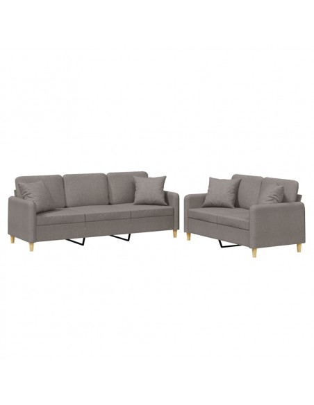 Set Divani 2 pz con Cuscini Tortora in Tessuto