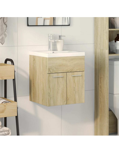 Set Mobili da Bagno 2 pz Rovere Sonoma in Legno Multistrato