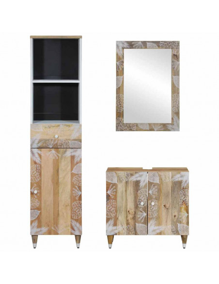 Set Mobili da Bagno 3pz in Legno Massello di Mango