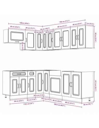 Set Mobili da Cucina 11 pz Lucca Rovere Fumo in Truciolato