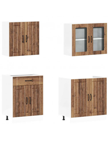 Set Mobili da Cucina 4 pz Kalmar Legno Vecchio in Truciolato
