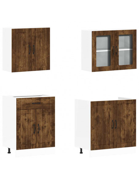 Set Mobili da Cucina 4 pz Kalmar Rovere Fumo Legno Multistrato